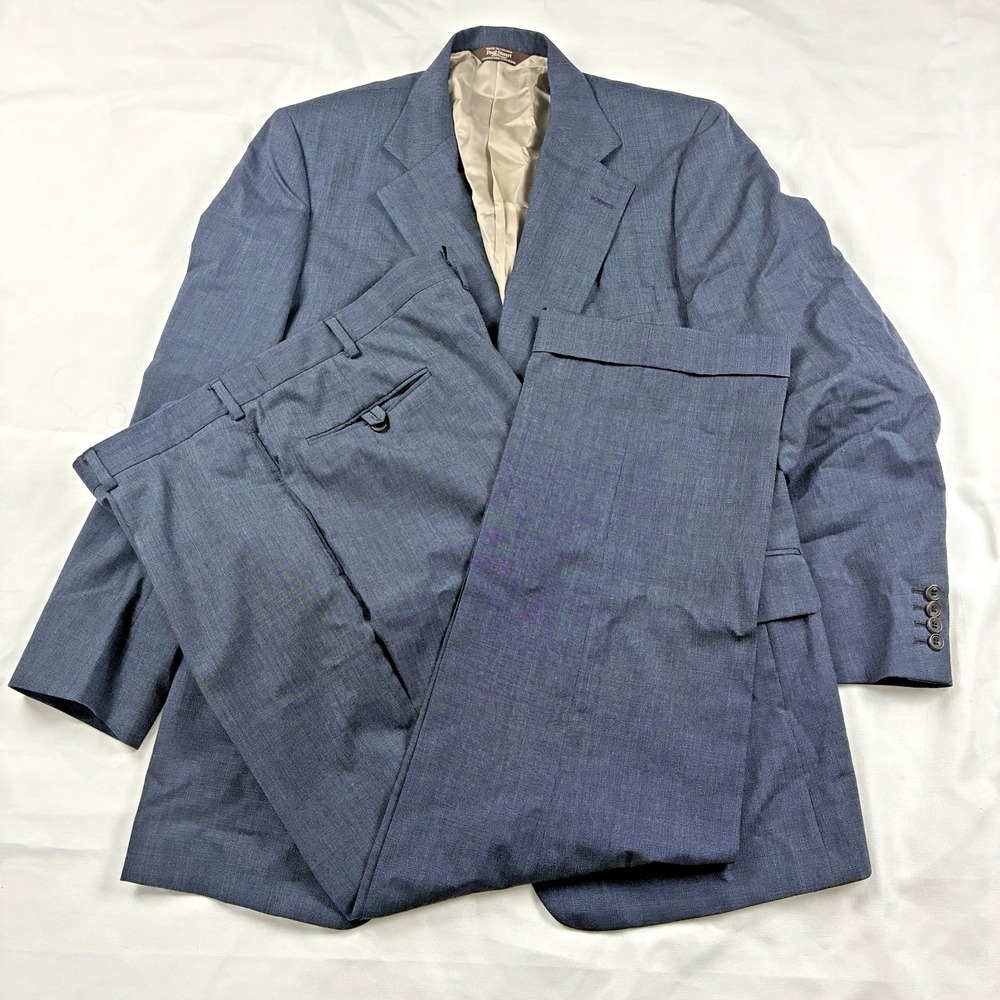 Paul Stuart Blue Nailhead Wool Suit 44 38 Semi Tall Suspender Buttons Pleats